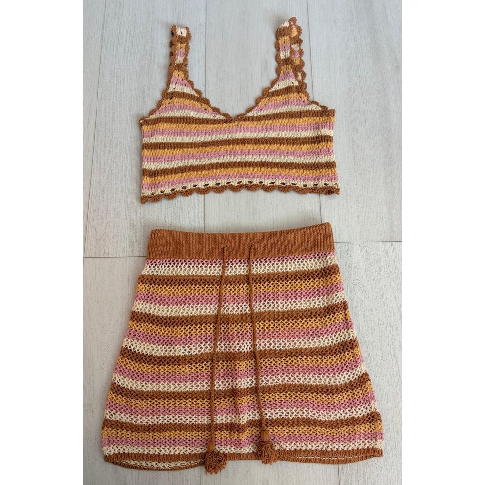 L*Space Crochet Skirt & Tank Set Sz S Striped Cover up Beach Pool